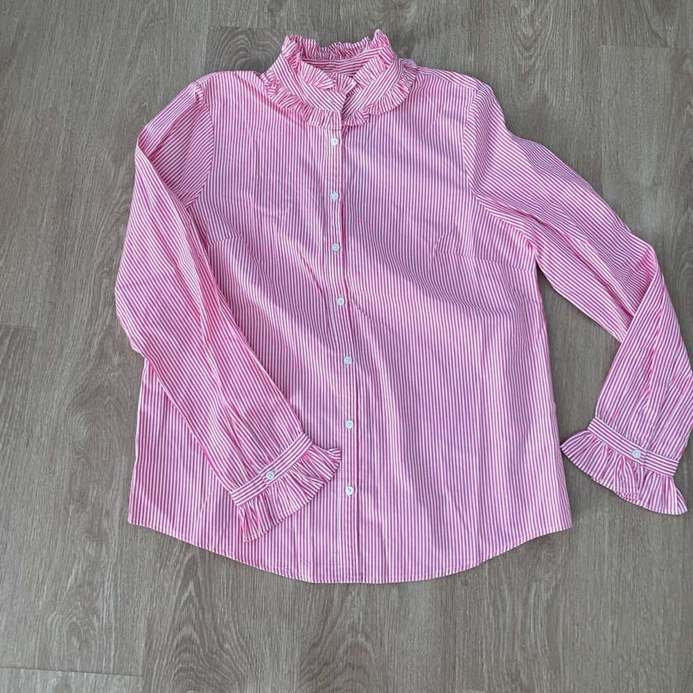 Pink and white button up Jcrew blouse!